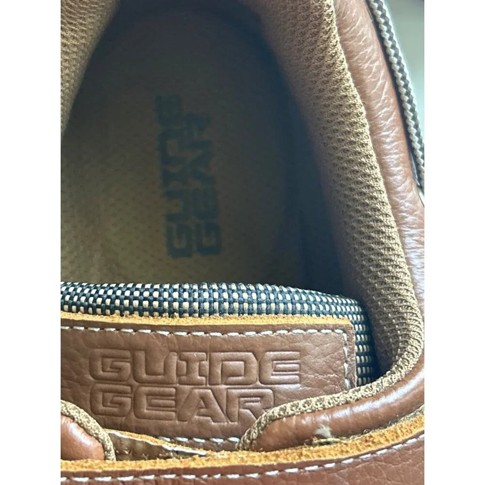 Guide Gear Mens GG Hook N Loop Boat Shoes Size 10 Leather/Textile Upper Brown